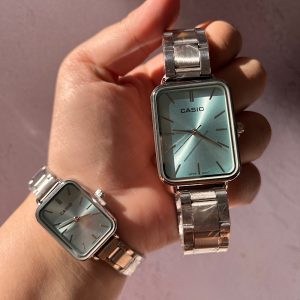 ساعت ست کاسیو صفحه مستطیلی رنگ آبی